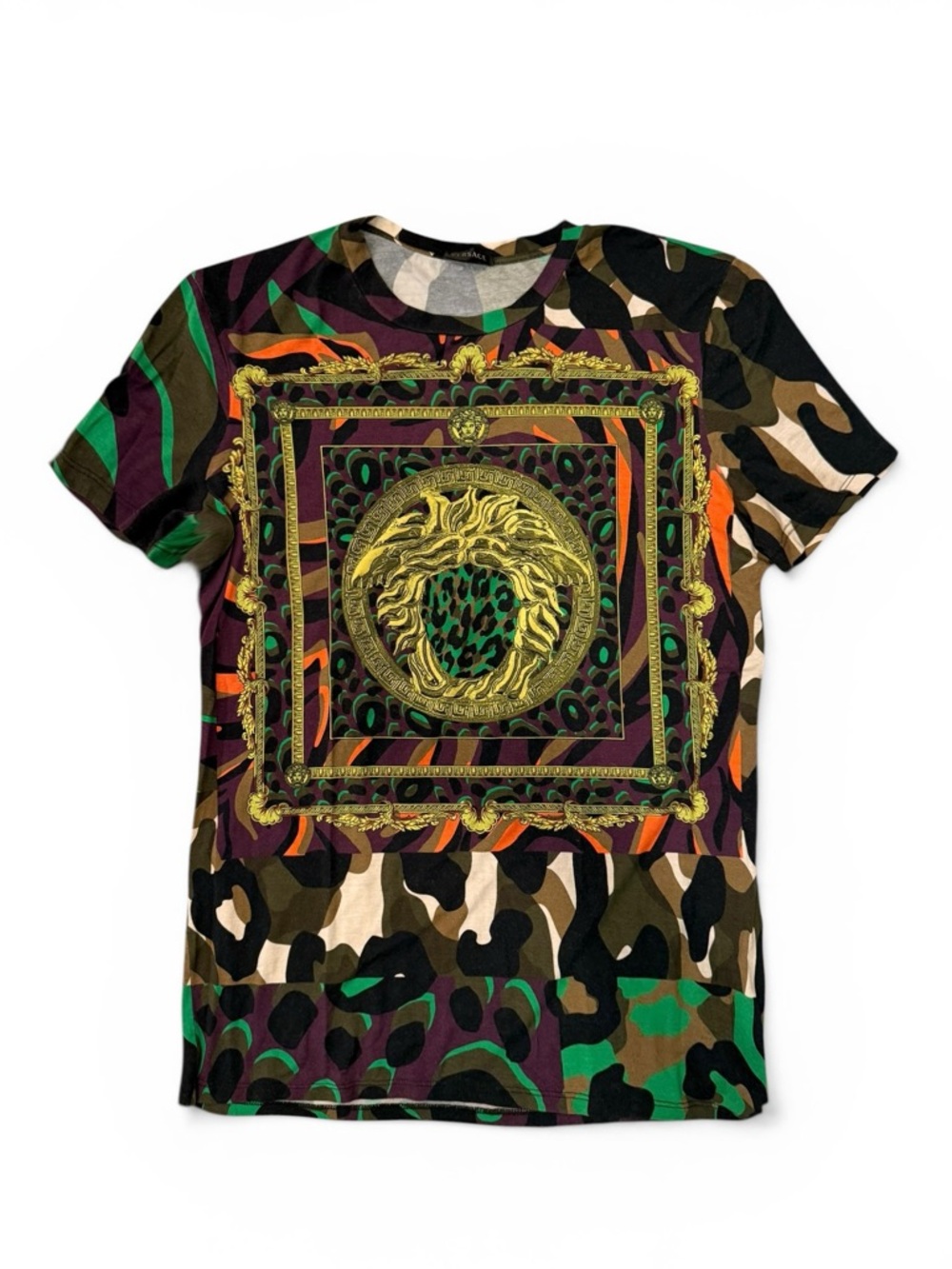 Versace Baroque Medusa Print Tee - Green, Black, Gold